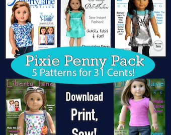 5 Patterns Bundle 18 inch Doll Clothes Pattern Designed to Fit Dolls such as American Girl® - Liberty Jane - PDF - Pixie Faire