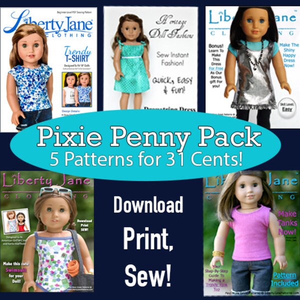 5 Patterns Bundle 18 inch Doll Clothes Pattern Designed to Fit Dolls such as American Girl® - Liberty Jane - PDF - Pixie Faire