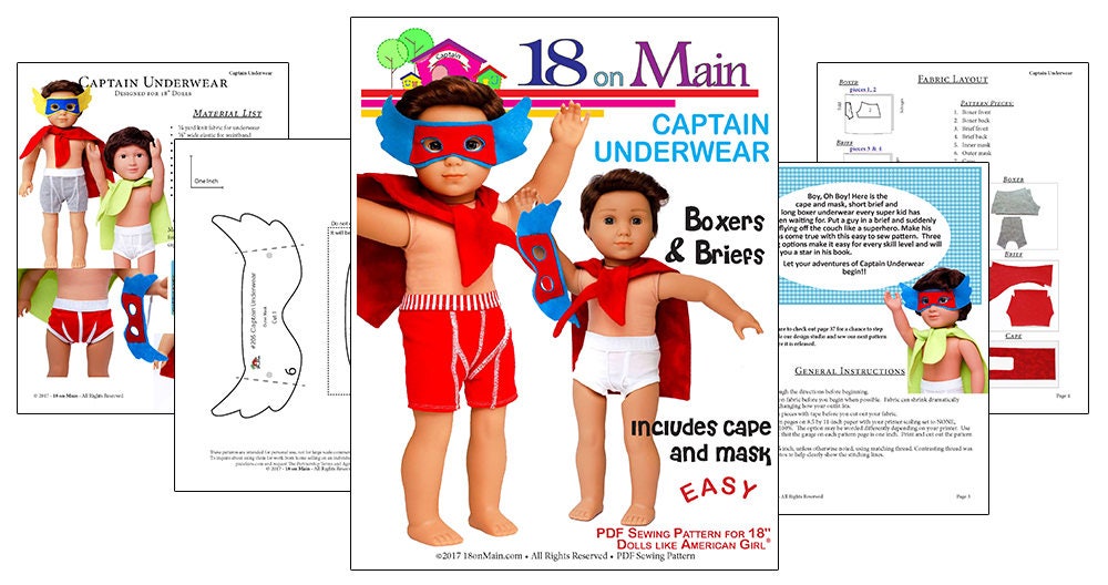Captain Underwear 18 Inch Boy Doll Clothes Pattern Fits Dolls Such