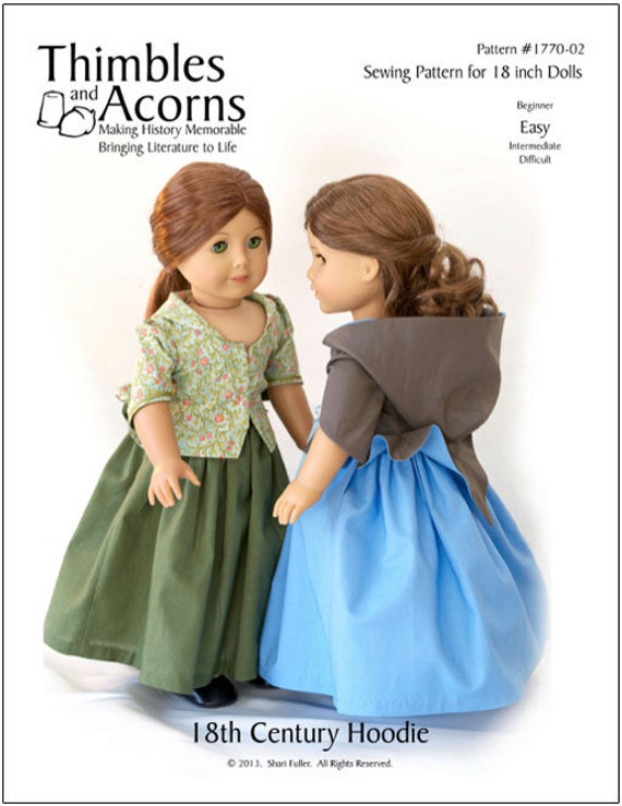 1770 18th Century Hoodie 18 Inch Doll Clothes Pattern Fits Popular