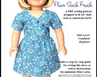 Flour Sack Frock 1930s Dress 18 inch Doll Clothes Pattern Fits Popular 18" Dolls - About A Doll 18 - PDF - Pixie Faire