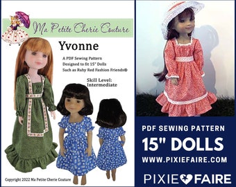 Yvonne Dress 15 inch Doll Clothes Pattern Fits Dolls such as Ruby Red Fashion Friends® - Ma Petite Cherie Couture - PDF - Pixie Faire