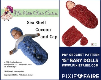 Sea Shell Cocoon 15 inch Doll Clothes Crochet Pattern Fits Baby Dolls such as Bitty Baby® - Ma Petite Cherie Couture - PDF - Pixie Faire