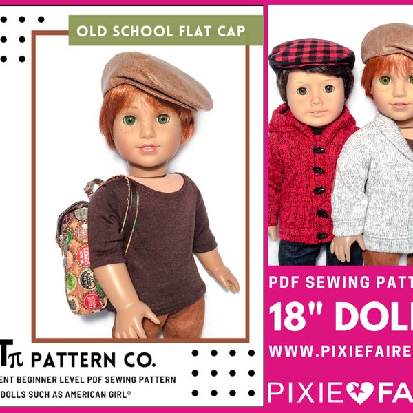 Old School Flat Cap 18 inch Doll Clothes Pattern Fits Dolls such as American Girl® - QTπ Pattern Co - PDF - Pixie Faire