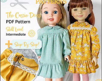 The Cassie Dress 14.5-15 inch Doll Clothes Pattern Designed to Fit Popular 14.5-15" Dolls - Sew Maker Patterns - PDF - Pixie Faire