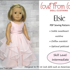 Elsie Dress 18 inch Doll Clothes Pattern Designed to Fit Dolls such as American Girl® - Love From Lola - PDF - Pixie Faire