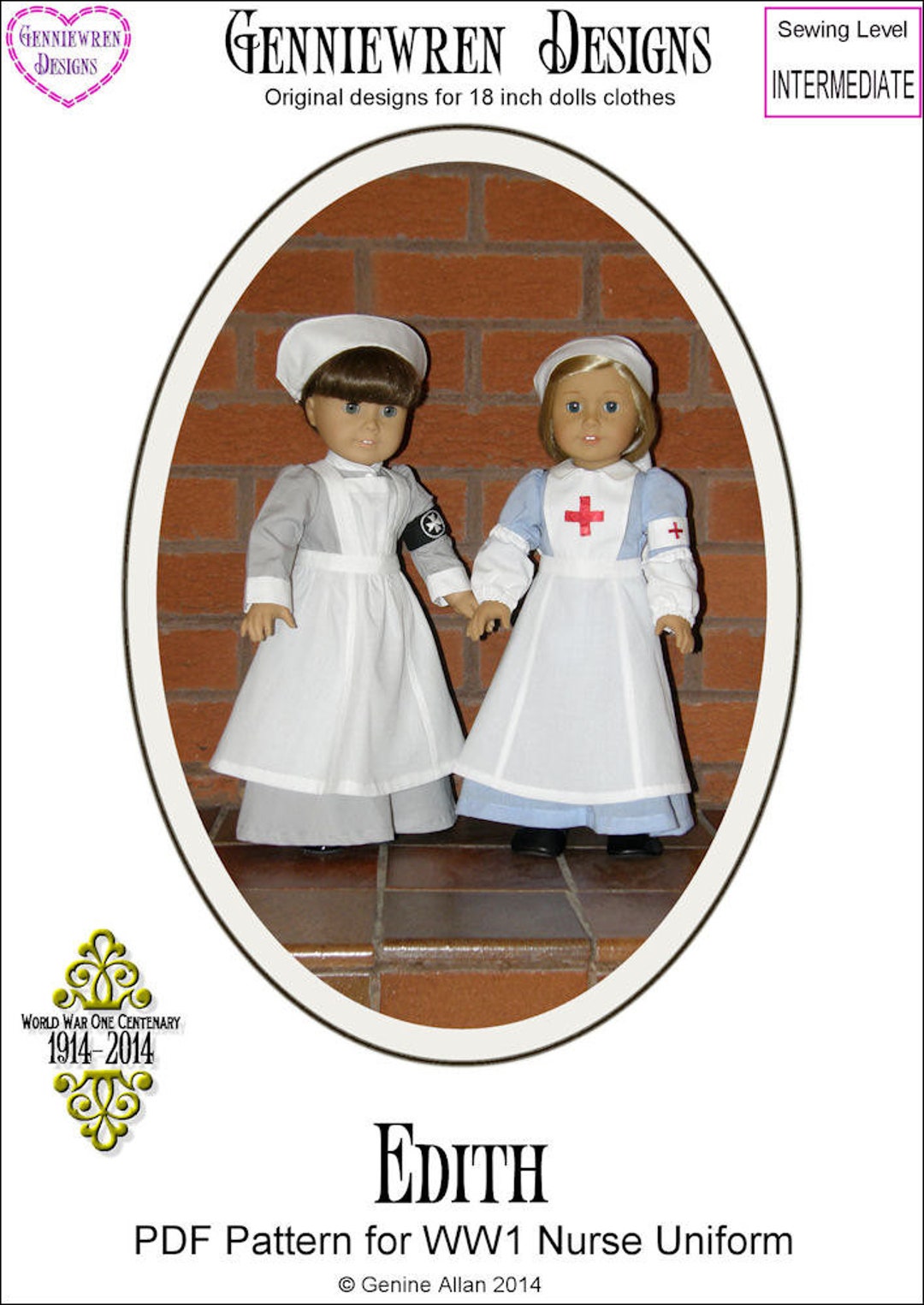 Edith WW1 VAD Nurse Uniform 18 Inch Doll Clothes Pattern Fits