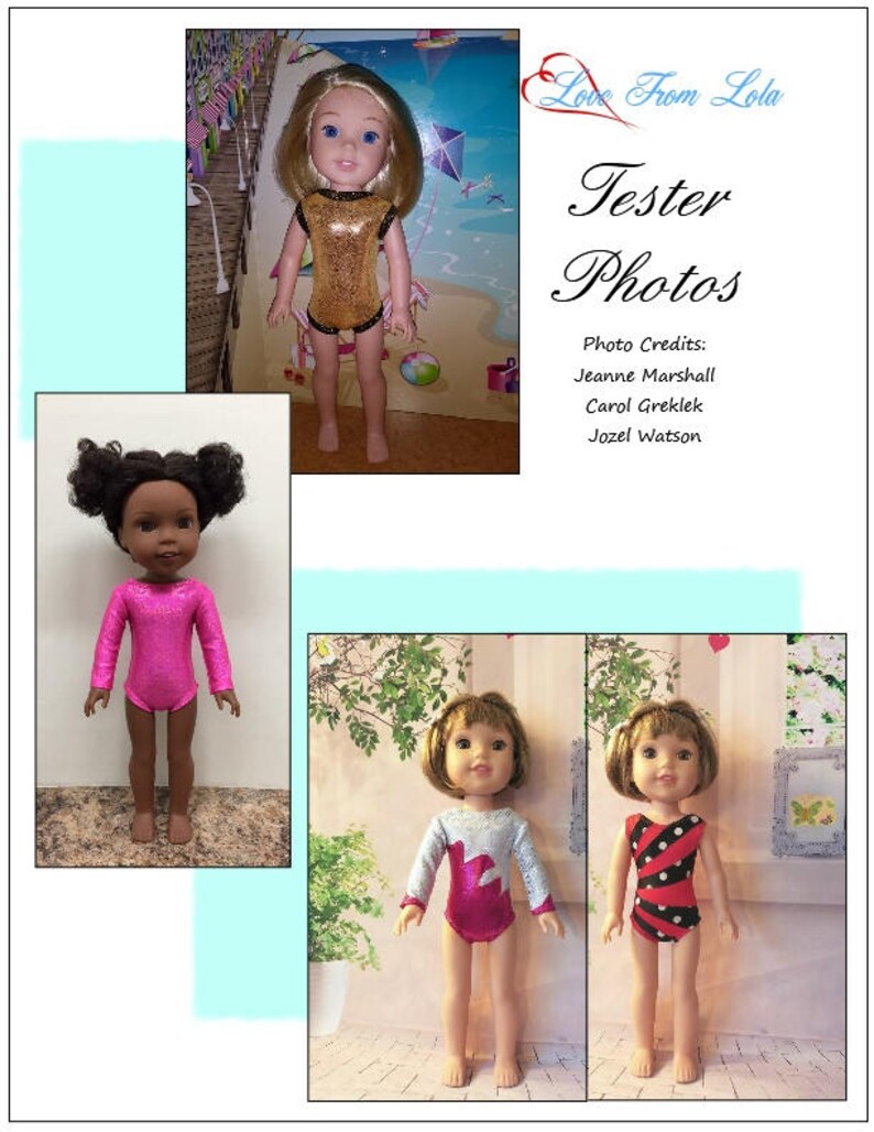Puede incluir: Cuatro mu&ntilde;ecas con diferentes leotardos. Las mu&ntilde;ecas llevan todas leotardos de manga larga. Los leotardos son de diferentes colores y patrones. Las mu&ntilde;ecas est&aacute;n todas de pie sobre un fondo blanco. Fotos de prueba. Cr&eacute;ditos de las fotos: Jeanne Marshall, Carol Greklek, Jozel Watson.