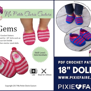 Gems 18 inch Doll Clothes Crochet Shoe Pattern Fits Popular 18&quot; Dolls - Ma Petite Cherie Couture - PDF - Pixie Faire