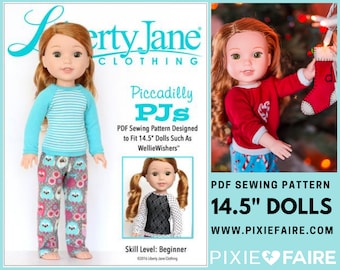 Piccadilly PJs 14.5 inch Doll Clothes Pattern Instant Download - Liberty Jane - PDF - Pixie Faire