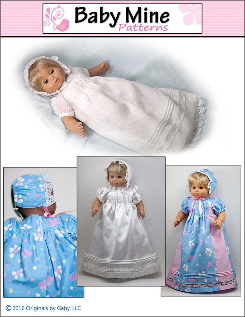 Christening Gown & Bonnet 15 Inch Doll Clothes Pattern Fits Baby Dolls such as Bitty Baby™ Baby Mine PDF Pixie Faire image 3