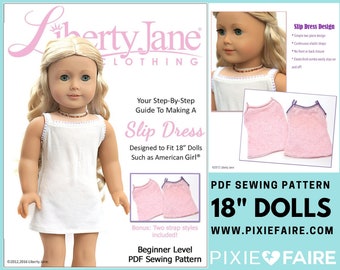 Slip Dress 18 inch Doll Clothes Pattern Fits Dolls such as American Girl® - Liberty Jane - PDF - Pixie Faire