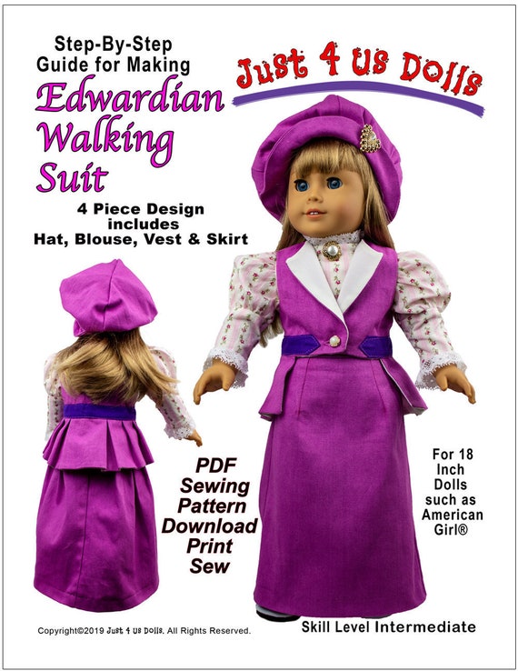 Edwardian Walking Suit 18 Inch Doll Clothes Pattern Fits Popular 18 Dolls Just 4 Us Dolls PDF Pixie Faire Etsy UK