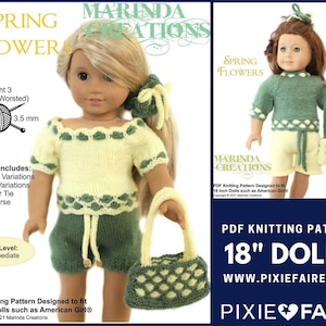Spring Flowers 18 inch Doll Clothes Knitting Pattern Fits Popular 18&quot; Dolls - Marinda Creations - PDF - Pixie Faire