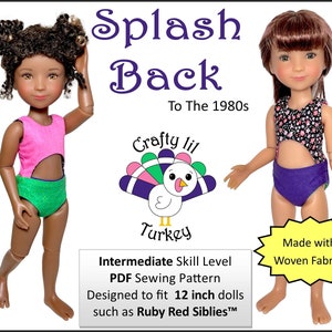 Splash Back To The 1980s Swimsuit 12 Inch Doll Clothes Pattern Fits Siblies® Dolls - Crafty Lil Turkey - PDF - Pixie Faire