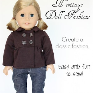 Puede incluir: Un patrón de costura para un abrigo de estilo imperio para una muñeca de 46 cm. El patrón se llama "Empire Peacoat" y es de Heritage Doll Fashions. El patrón incluye instrucciones para crear una moda clásica que es fácil y divertida de coser.