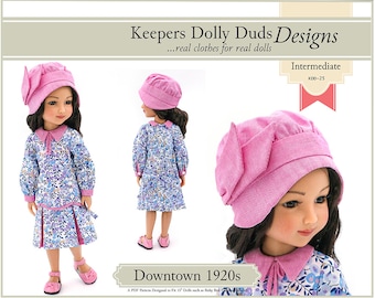 Downtown 1920s Dress and Hat Doll Clothes Pattern for 15" Ruby Red Fashion Friends™ - Keepers Dolly Duds - PDF - Pixie Faire