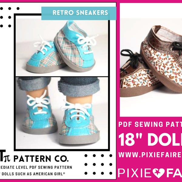 Retro Sneakers 18 pouces Doll Clothes Shoe Pattern Fits Dolls such as American Girl® - QT Pi Pattern Co - PDF - Pixie Faire
