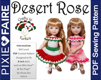 Desert Rose Crochet Pattern for 8 Inch BJD such as Ten Ping and Mini Sara - Crafty Lil Turkey -PDF- Pixie Faire