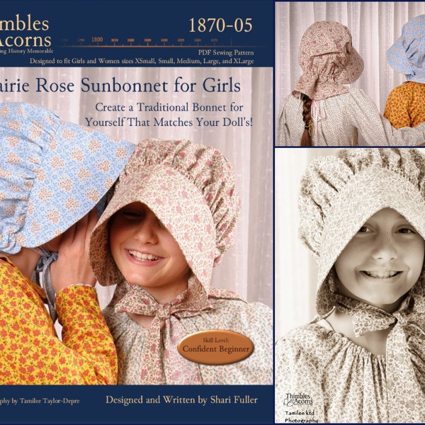 Prairie Rose Bonnet Pattern for Girls and Women - Thimbles and Acorns - PDF - Pixie Faire