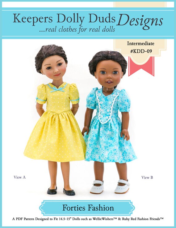 Forties Fashion Dress 14.5 15 Inch Doll Clothes Pattern Fits