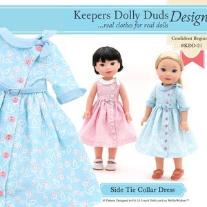 Side Tie Collar Dress 14.5 Inch Doll Clothes Pattern Fits 14.5&quot; Dolls such as WellieWishers™ - Keepers Dolly Duds - PDF - Pixie Faire