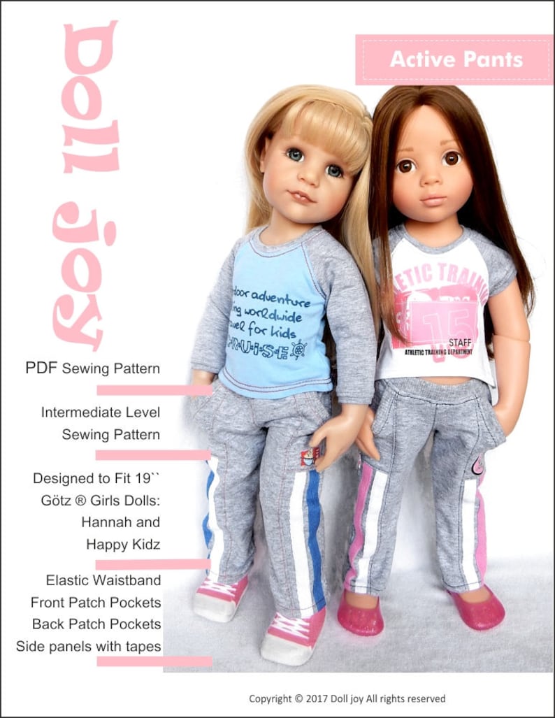 Active Pants 19 inch Doll Clothes Pattern Fits Dolls Such as Gotz® Hannah or Happy Kidz Doll Joy PDF Pixie Faire image 1