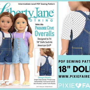 Paradise Cove Overalls 18 inch Doll Clothes Pattern Fits Popular 18&quot; Dolls - Liberty Jane - PDF - Pixie Faire