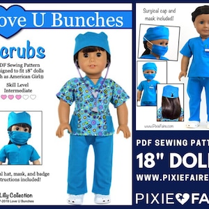 Scrubs Outfit 18 inch Doll Clothes Pattern - Love U Bunches - PDF - Pixie Faire