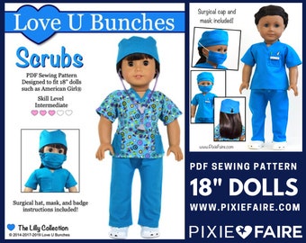Scrubs Outfit 18 inch Doll Clothes Pattern - Love U Bunches - PDF - Pixie Faire