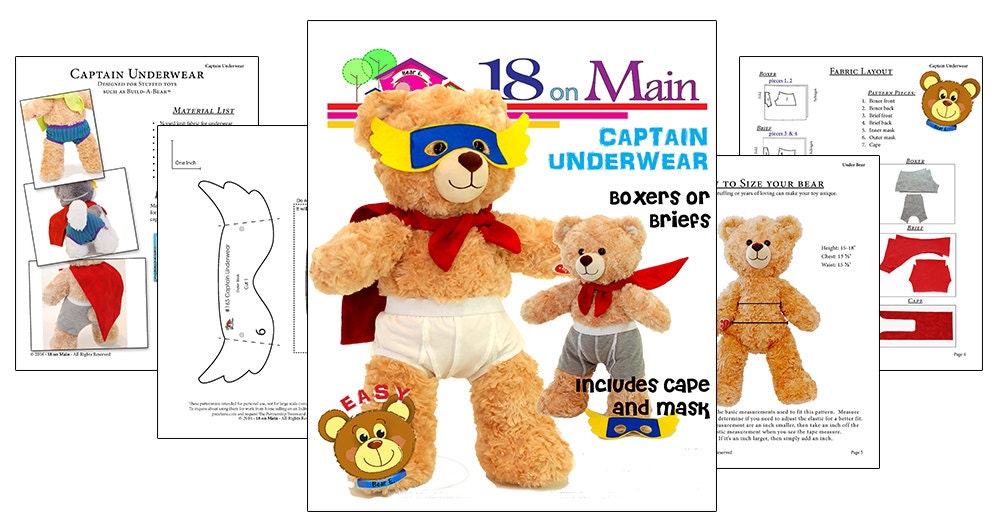 Captain Underwear BAB Doll Clothes Pattern Designed to Fit Build-a-bear  Workshop® Dolls 18 on Main PDF Pixie Faire 