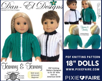 Tammy & Tommy Jacket 18 inch Doll Clothes Knitting Pattern Fits Popular 18" Dolls - Dan-El Designs - PDF - Pixie Faire
