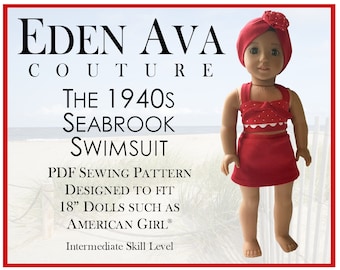 1940s Seabrook Swimsuit 18 inch Doll Clothes Pattern Fits Popular 18" Dolls - Eden Ava Couture - PDF - Pixie Faire