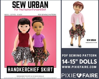 Handkerchief Skirt 14-15 inch Doll Clothes Pattern Instant Download, H4H, RRFF - Sew Urban - Pixie Faire - PDF