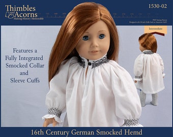 16th Century German Smocked Hemd 18 inch Doll Clothes Pattern Fits Popular 18" Dolls - Thimbles and Acorns - PDF - Pixie Faire