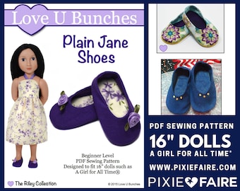Plain Jane Shoes 16 inch Doll Clothes Pattern Fits A Girl For All Time® Dolls – Love U Bunches - PDF - Pixie Faire