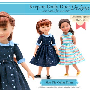 Side Tie Collar Dress 15 Inch Doll Clothes Pattern For 15&quot; Ruby Red Fashion Friends™ Dolls - Keepers Dolly Duds - PDF - Pixie Faire