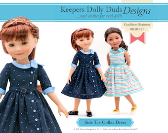 Side Tie Collar Dress 15 Inch Doll Clothes Pattern For 15" Ruby Red Fashion Friends™ Dolls - Keepers Dolly Duds - PDF - Pixie Faire