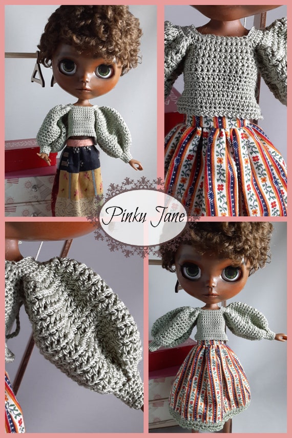 Blythe Doll Joints Body Crochet Outfit Pattern / Jeans / Blouse and Shoes 