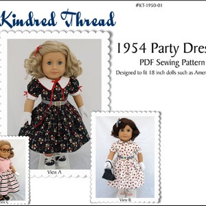 1954 Party Dresses 18 inch Doll Clothes Pattern Designed to Fit Dolls such as American Girl® - Kindred Thread - PDF - Pixie Faire