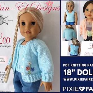 Lea Top e Cardigan 18 polegadas Boneca Roupas Tricô Padrão Serve Popular 18&quot; Bonecas - Dan-El Designs - PDF - Pixie Faire