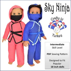 Sky Ninja 18 inch Doll Clothes Pattern Fits Popular 18" Dolls - Crafty Lil Turkey -PDF- Pixie Faire