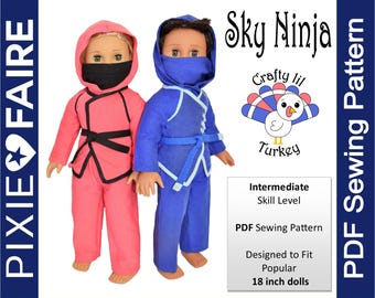 Sky Ninja 18 inch Doll Clothes Pattern Fits Popular 18" Dolls - Crafty Lil Turkey -PDF- Pixie Faire