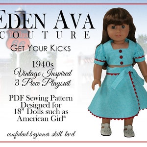 Macacão inspirado no vintage dos anos 1940, padrão de roupas de boneca de 18 polegadas, adequado para bonecas populares de 18 polegadas - Eden Ava Couture - PDF - Pixie Faire