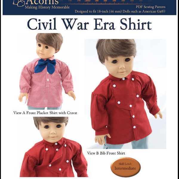 Civil War Shirt 18 inch Doll Clothes Pattern Fits Dolls such as American Girl® - Thimbles and Acorns - PDF - Pixie Faire