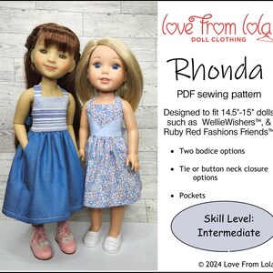 Rhonda Klänning 14,5-15 tum Dockkläder Mönster Passar Populära 14,5" Dockor och Rubinröda Modevänner - Kärlek Från Lola - PDF - Pixie Faire