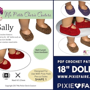 Sally 18 inch Doll Clothes Crochet Shoe Pattern Fits Popular 18&quot; Dolls - Ma Petite Cherie Couture - PDF - Pixie Faire