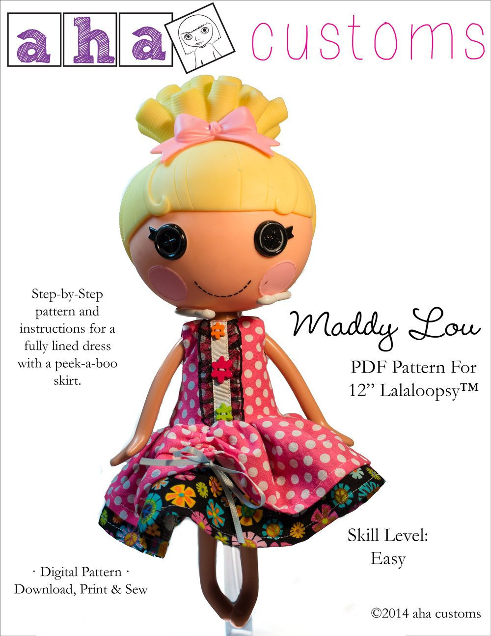 Maddy Lou Dress Doll Clothes Pattern Designed to Fit 12 Inch Lalaloopsy™ Dolls - Aha Customs - PDF - Pixie Faire