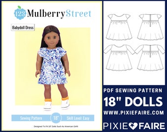 Babydoll Dress 18 inch Doll Clothes Pattern Fits Dolls such as American Girl® - 123 Mulberry Street - PDF - Pixie Faire