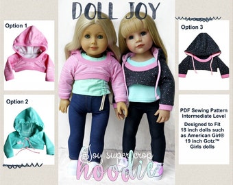 Joy Super Crop Hoodie 18" - 19" Doll Clothes Pattern Fits Dolls Such as 18" American Girl® and 19" Gotz™ - Doll Joy - PDF - Pixie Faire
